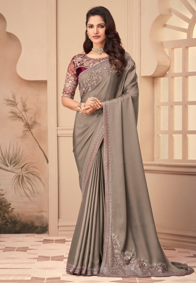 Brown silk saree with blouse 26005