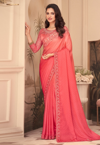 Pink silk saree with blouse 26011
