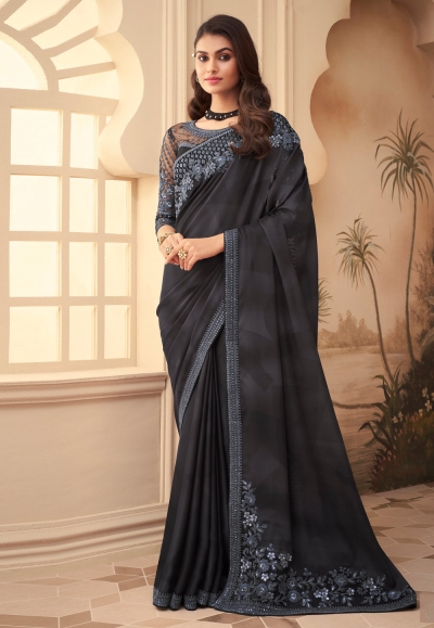 Grey silk festival wear saree 26012