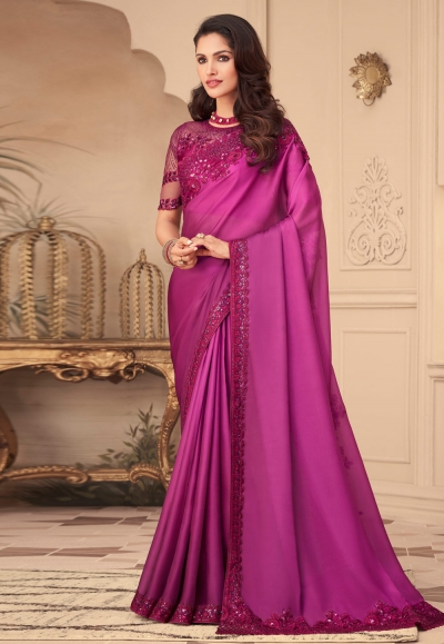 Magenta silk festival wear saree 26018