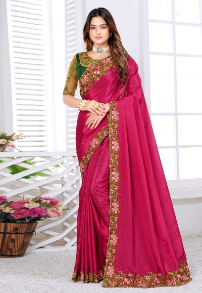 Magenta silk plain saree with designer blouse 5906