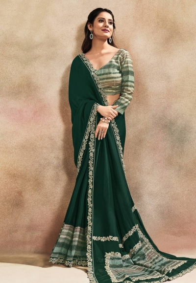 Green silk georgette designer saree 42003