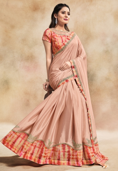 Peach silk georgette designer saree 42004