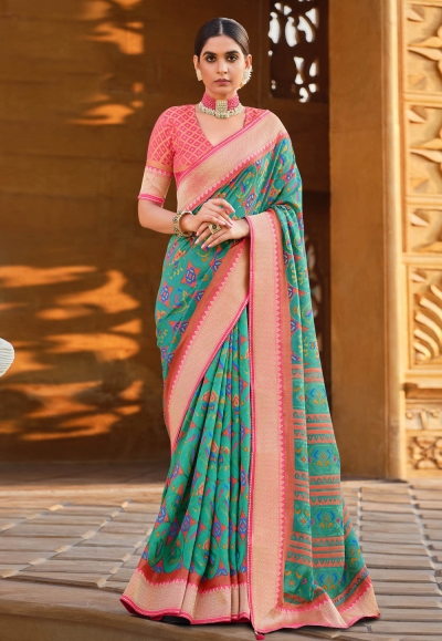 Sea green brasso bandhani saree 147481