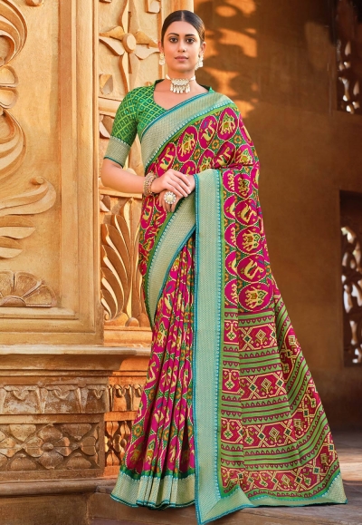 Magenta brasso bandhani saree 147483