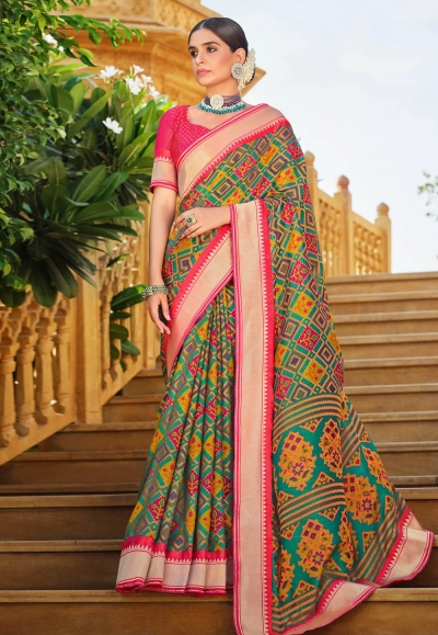 Green brasso saree with blouse 147478