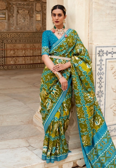 Mehndi patola silk saree with blouse 358