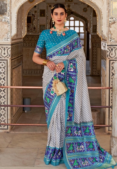Sky blue patola silk saree with blouse 359B