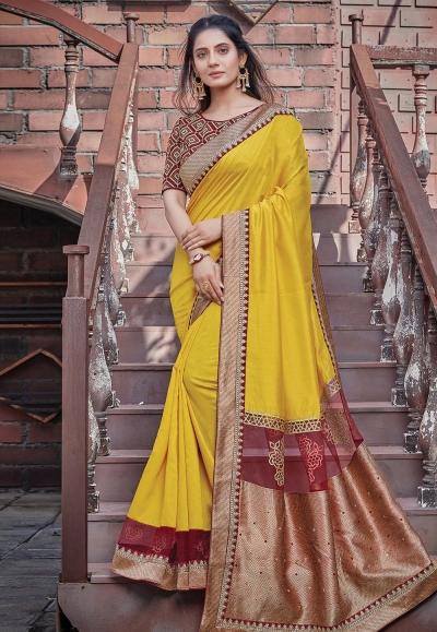 Yellow silk georgette saree with blouse 41103