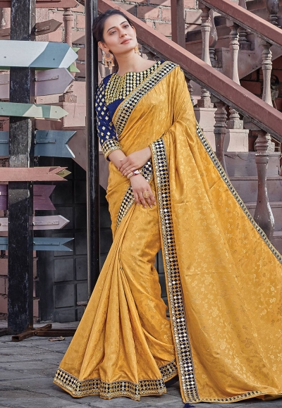 Golden jacquard silk saree with blouse 41117