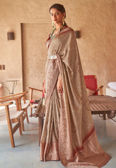 Beige silk saree with blouse 383