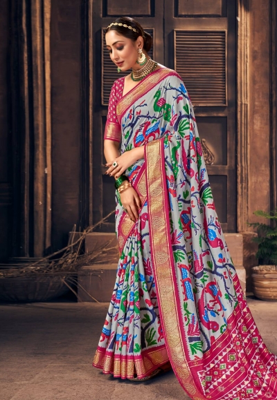 Sky blue tussar silk saree with blouse 3003