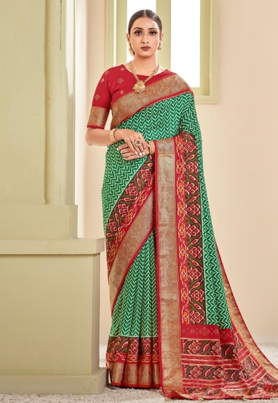 Green silk saree with blouse 181