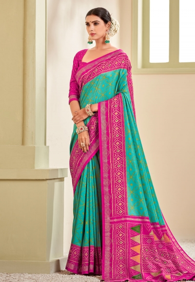 Sea green silk patola saree with blouse 184