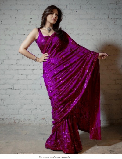 Bollywood Model Dark Purple color georgette sequins saree
