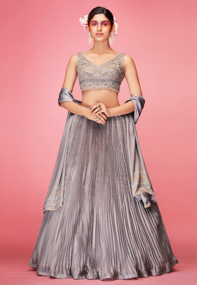 Grey art silk a line lehenga choli 9005