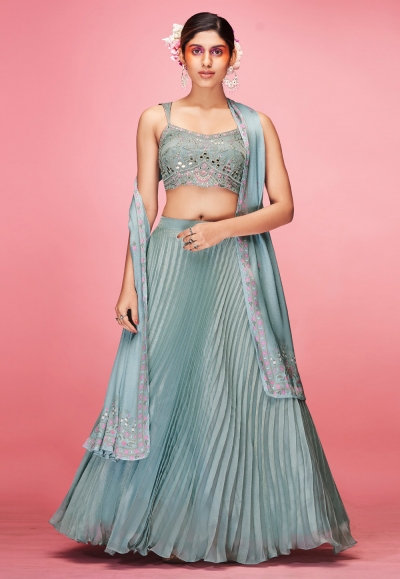 Sky blue art silk a line lehenga choli 9002