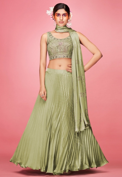 Pista green art silk a line lehenga choli 9003