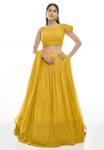 Mustard georgette sequence lehenga choli 20001