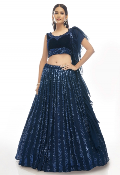 Navy blue velvet sequence lehenga choli 20005