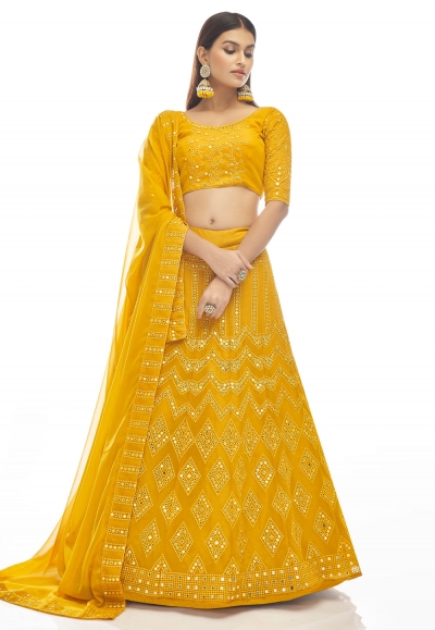 Yellow georgette a line lehenga choli 20006