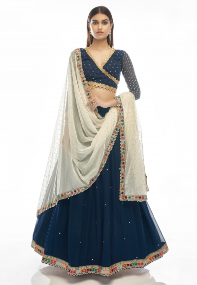 Navy blue georgette sequence lehenga choli 20010