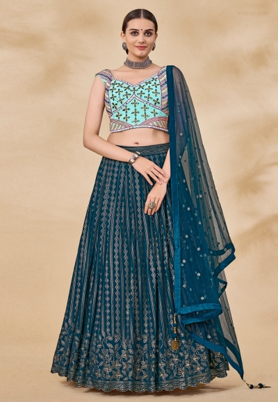 Teal georgette a line lehenga choli 25003