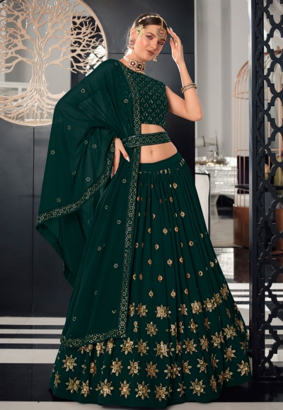 Green georgette sequence lehenga choli 2156