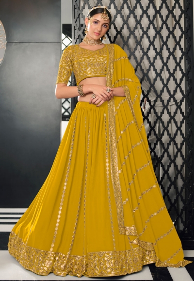 Mustard georgette a line lehenga choli 2153