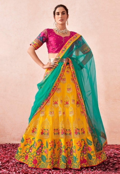 Yellow net a line lehenga choli 1002