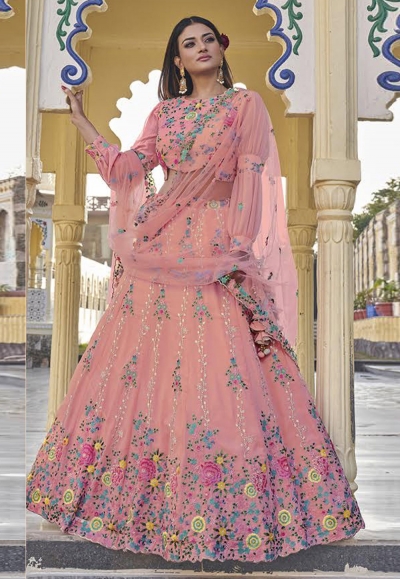 Pink readymade georgette a line lehenga choli 2416