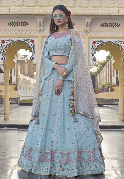 Sky blue readymade georgette a line lehenga choli 2417