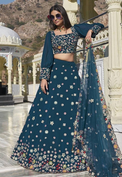 Teal readymade georgette a line lehenga choli 2415