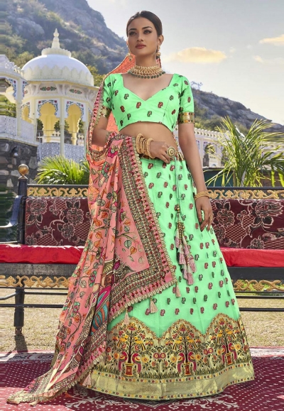 Light green readymade organza a line lehenga choli 2423