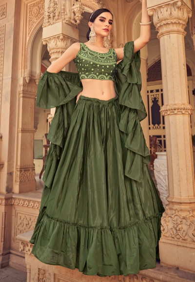 Camo green readymade chinon circular lehenga choli 1202