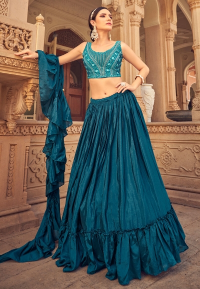 Teal chinon readymade circular lehenga choli 1204