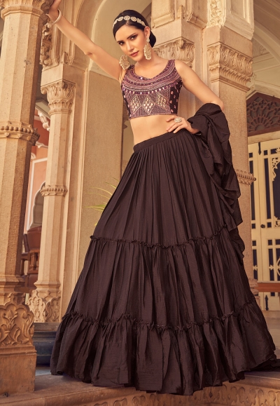 Brown readymade chinon circular lehenga choli 1208