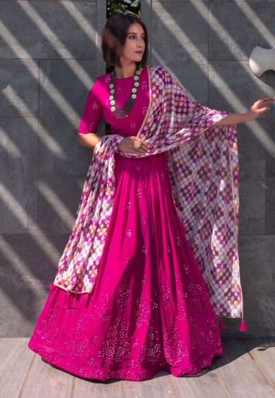 Magenta readymade georgette a line lehenga choli 2431