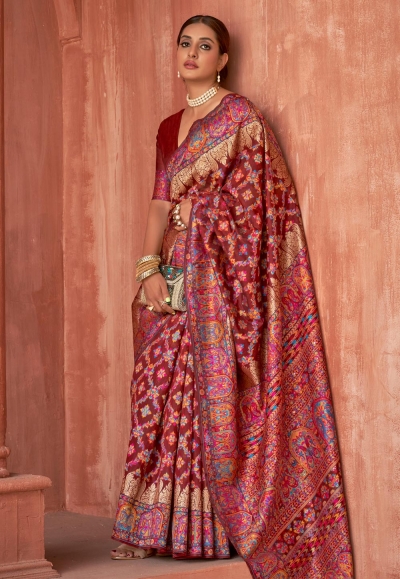 Silk Saree with blouse in Maroon colour 3275D