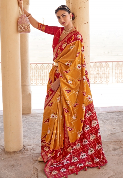 Patola silk printed Saree in Mustard colour 350I