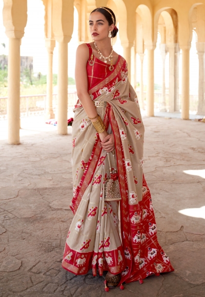 Patola silk printed Saree in Beige colour 350C