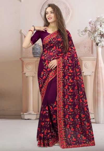 Georgette Saree with blouse in Purple colour 1305