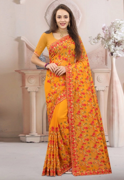 Georgette embroidered Saree in Orange colour 1308