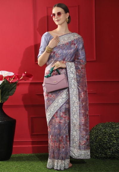 Organza printed Saree in Light purple colour 10923