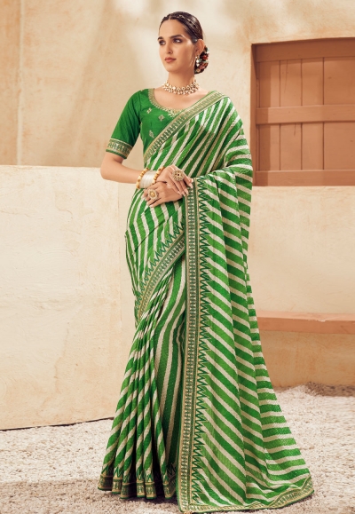 Chinon Saree with blouse in Green colour 305