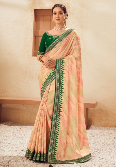 Chinon Saree with blouse in Pink colour 308