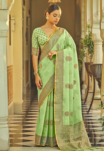 Tissue silk Saree with blouse in Light green colour 31001