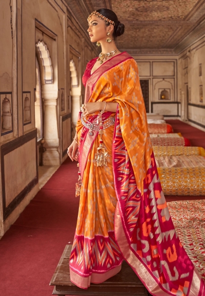 Patola silk printed Saree in Orange colour 414