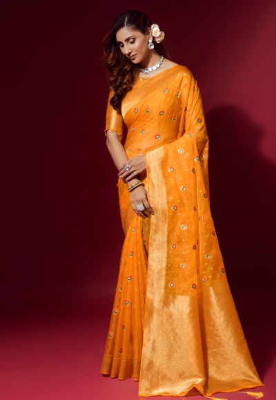 Silk Saree with blouse in Orange colour 25005