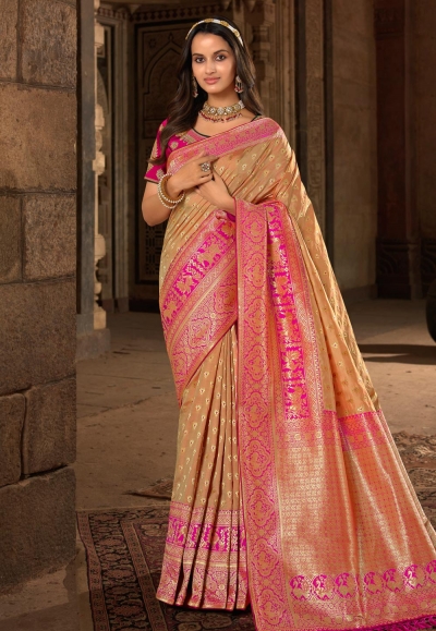 Silk Saree with blouse in Peach colour 10174